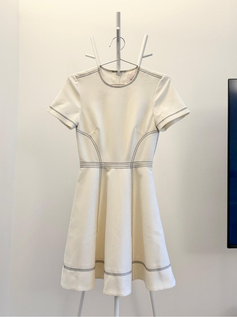 cinq a sept Cream Mini Dress with Contrast Stitching